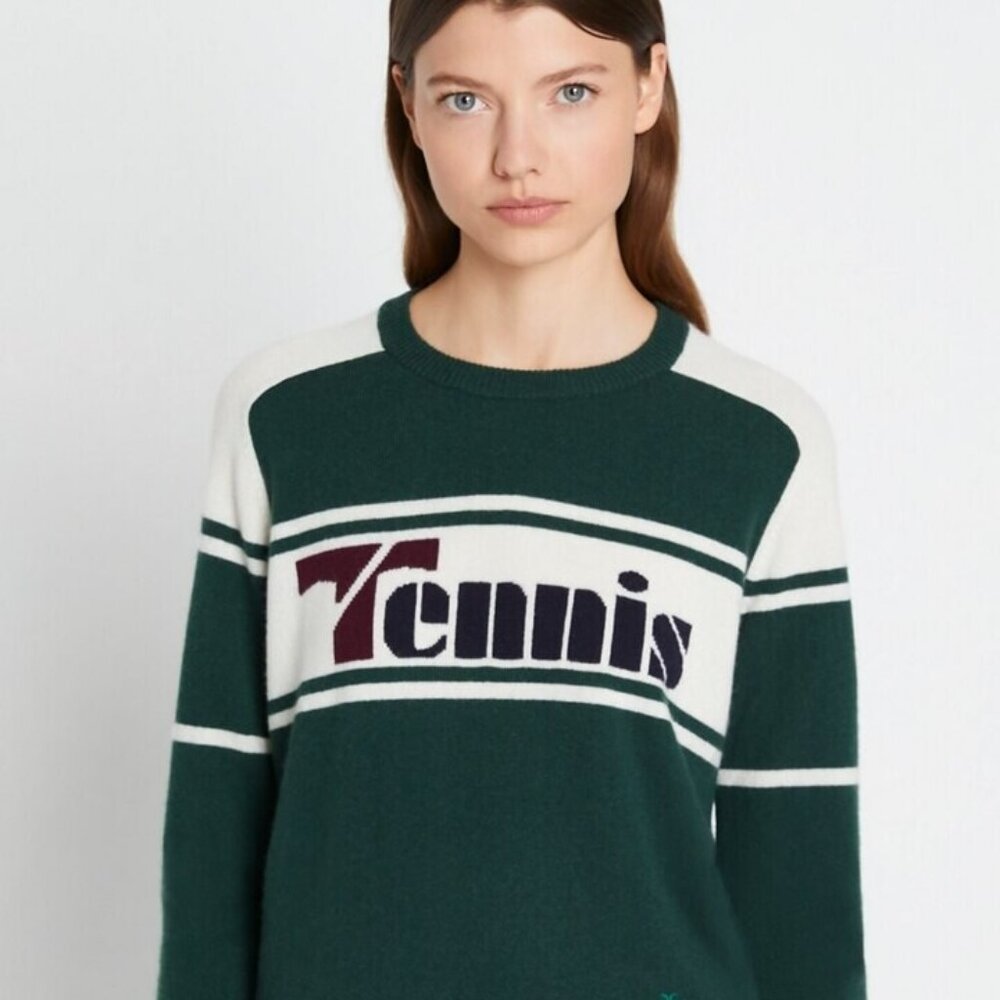 Tory Burch CASHMERE RETRO Tennis Crewneck SWEATER XL